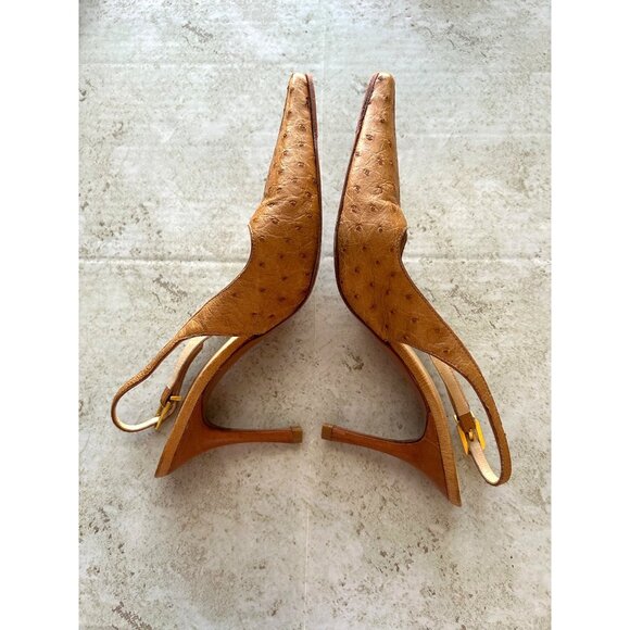 Giuseppe Zanotti Vicini Women's Sz 36.5 Heels Ostrich Leather Slingback Stiletto - Picture 6 of 12